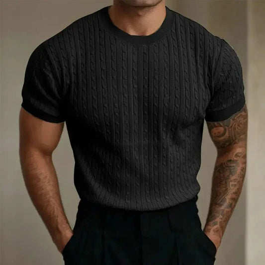 Men's T-shirt – Slim fit – Soft knit – Ribbed texture – Round neck short sleeves
