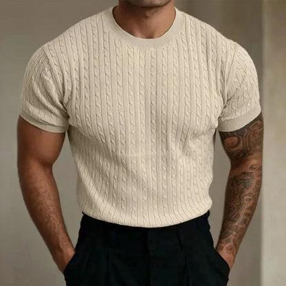 Men's T-shirt – Slim fit – Soft knit – Ribbed texture – Round neck short sleeves