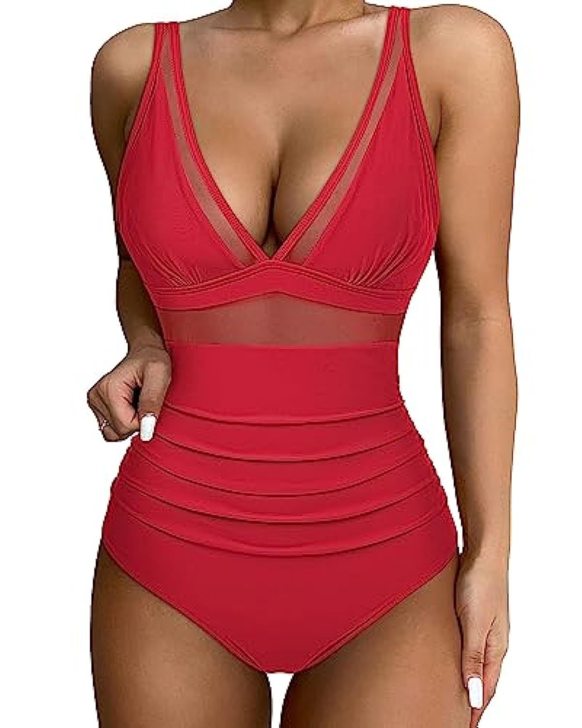 Women's one-piece swimsuit – Plunging neckline – Breathable fabric – Shaping cut