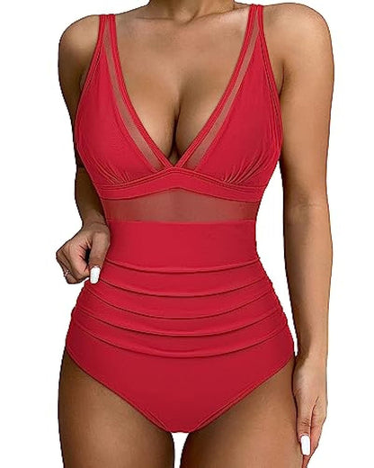 Women's one-piece swimsuit – Plunging neckline – Breathable fabric – Shaping cut