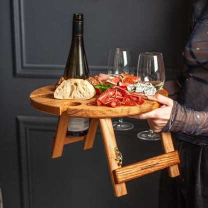 Portable Oak Wood Wine Table With Foldable Legs