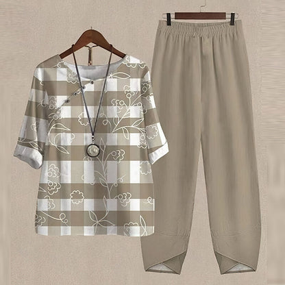 Women's Two-Piece Set – Loose Fit – Breathable Fabric – Short-Sleeve Top & Wide-Leg Pants