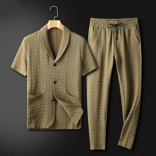 Men's Set Short-Sleeve Jacket and Pants – Relaxed Fit – Textured Fabric