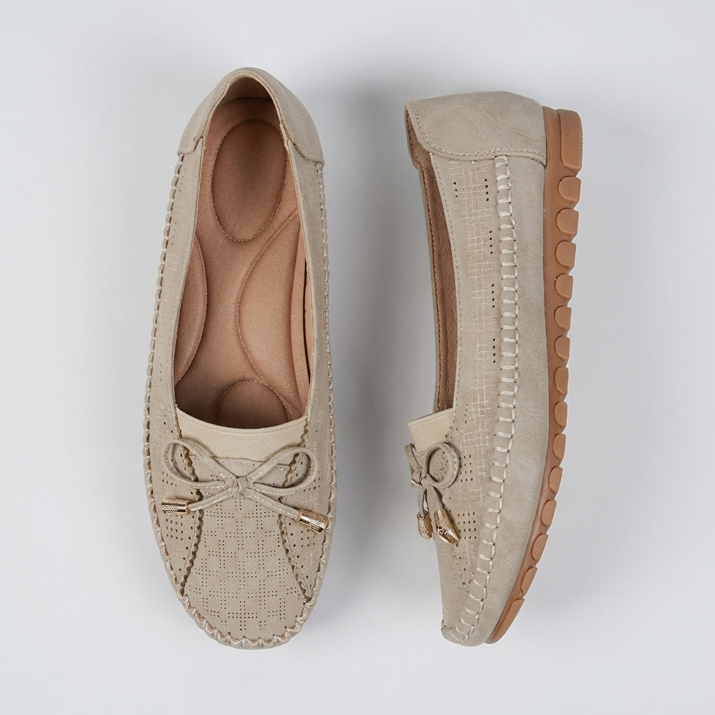 Bow Moccasin-Style Flat Loafers for Women – Breathable Comfort & Support