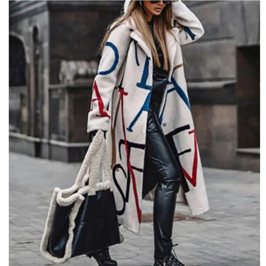 Women's Coat - Wool Blend - Relaxed Fit - Notched Lapel - Long Sleeves - Maxi Length