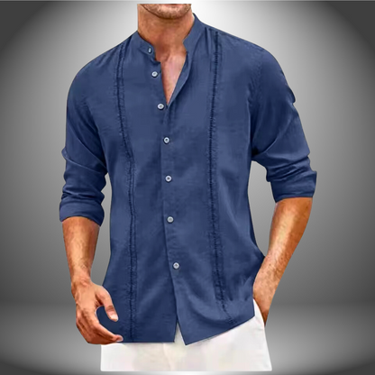 Men's slim shirt – Mao collar – Breathable fabric – Classic casual buttoning