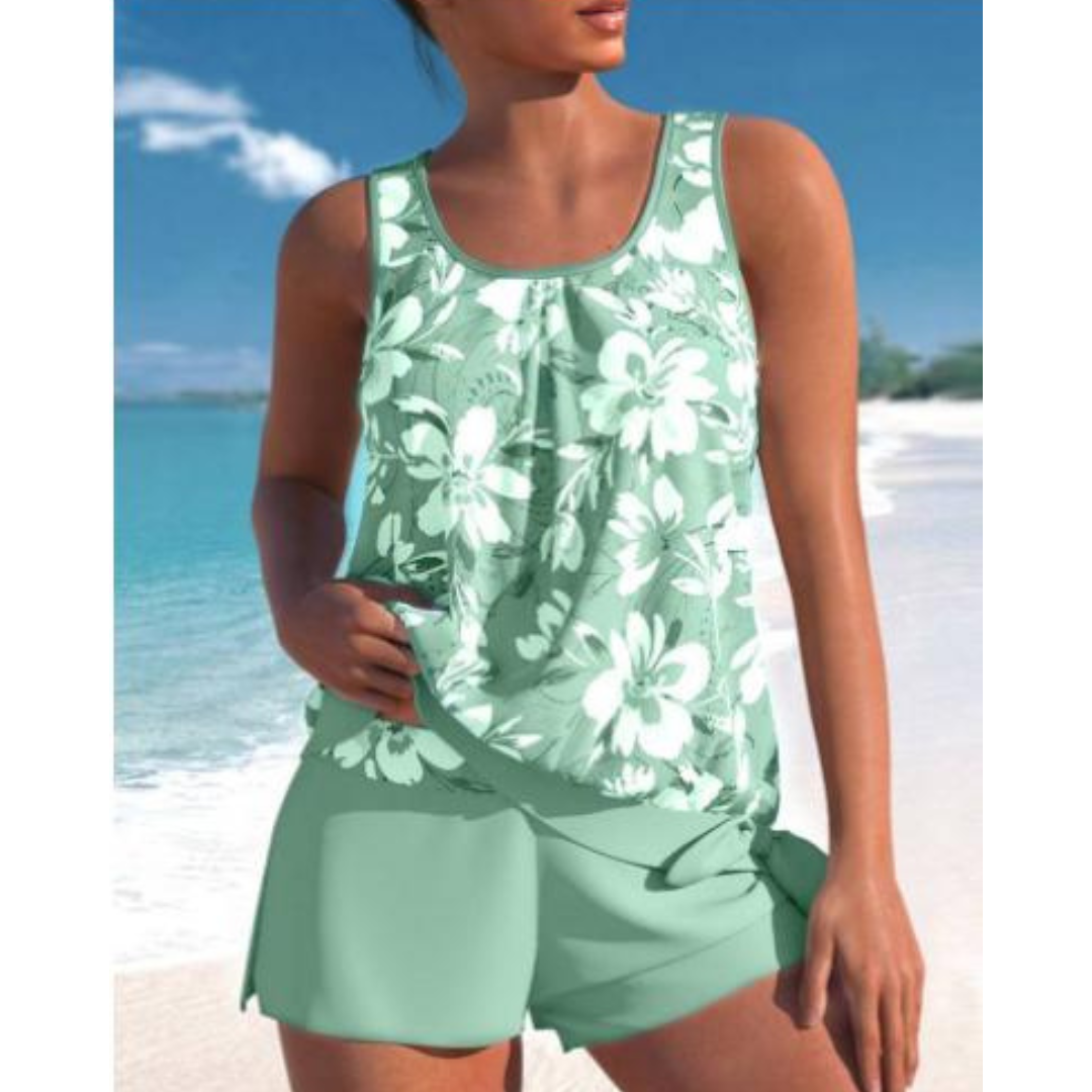 Women's Tankini – Relaxed Fit – Breathable Fabric – Floaty Top and Mid-Thigh Shorts