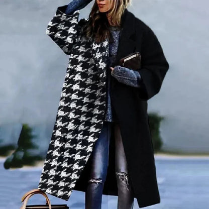 Women's Coat - Wool Blend - Relaxed Fit - Notched Lapel - Long Sleeves - Maxi Length