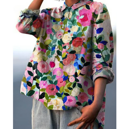 Women's blouse – Relaxed fit – Floral print – Natural fibers – Buttoned
