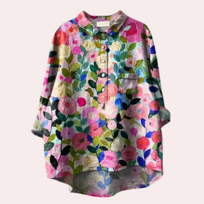 Women's blouse – Relaxed fit – Floral print – Natural fibers – Buttoned