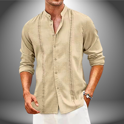 Men's slim shirt – Mao collar – Breathable fabric – Classic casual buttoning