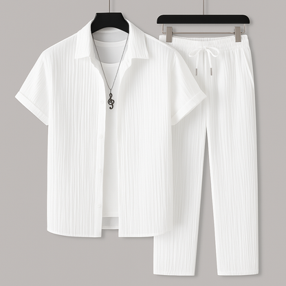 Men's Set Shirt and Pants – Relaxed Fit – Buttoned – Ribbed Fabric