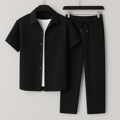 Men's Set Shirt and Pants – Relaxed Fit – Buttoned – Ribbed Fabric