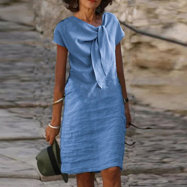Women's evening dress – Relaxed fit – Short sleeves – Elegant bow – Mini Length