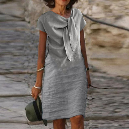 Women's evening dress – Relaxed fit – Short sleeves – Elegant bow – Mini Length