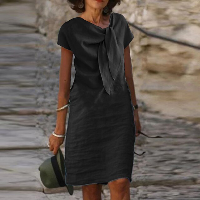 Women's evening dress – Relaxed fit – Short sleeves – Elegant bow – Mini Length