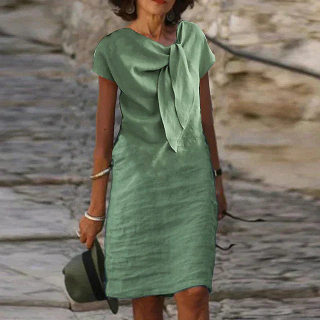 Women's evening dress – Relaxed fit – Short sleeves – Elegant bow – Mini Length