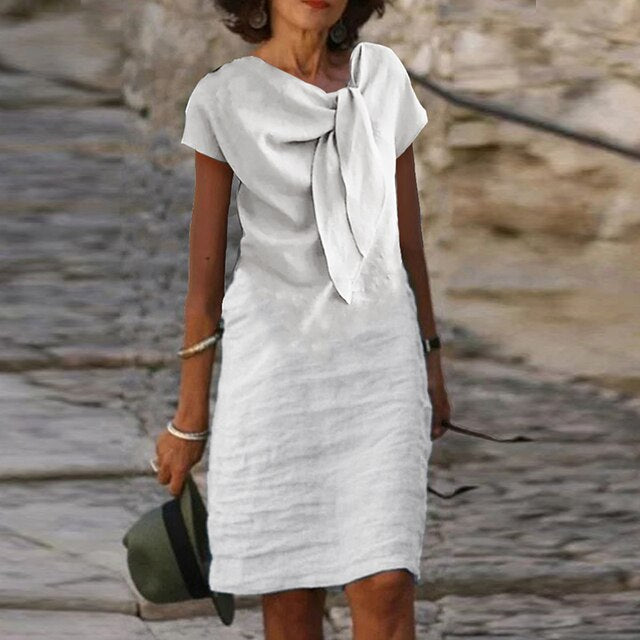 Women's evening dress – Relaxed fit – Short sleeves – Elegant bow – Mini Length