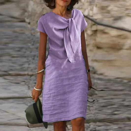 Women's evening dress – Relaxed fit – Short sleeves – Elegant bow – Mini Length