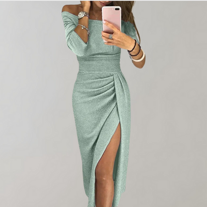 Elisa Bodycon Midi Dress | Off-The-Shoulder Ruched Dress