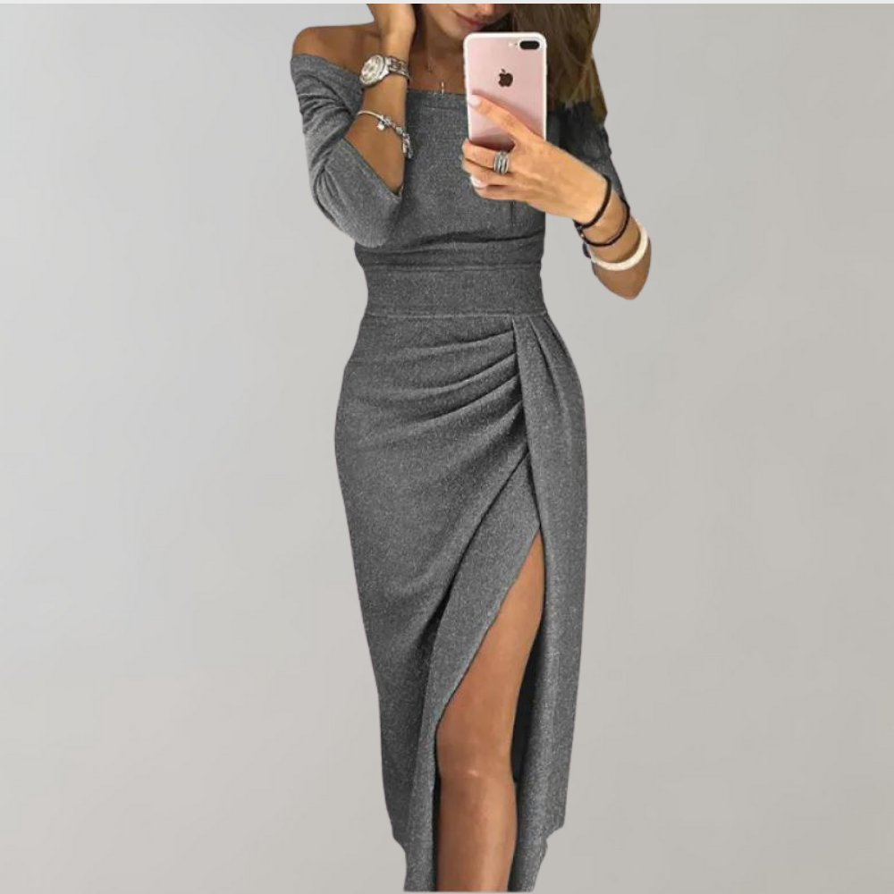 Elisa Bodycon Midi Dress | Off-The-Shoulder Ruched Dress