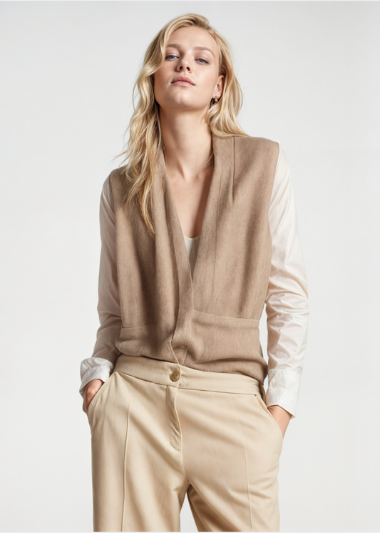 Gilet femme – Coupe décontractée – Tissu doux – Sans manches – Décolleté en V