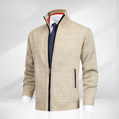Jaxon Full Zip Cardigan | Stand Collar, Contrast Trim Cardigan