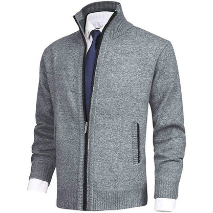 Jaxon Full Zip Cardigan | Stand Collar, Contrast Trim Cardigan