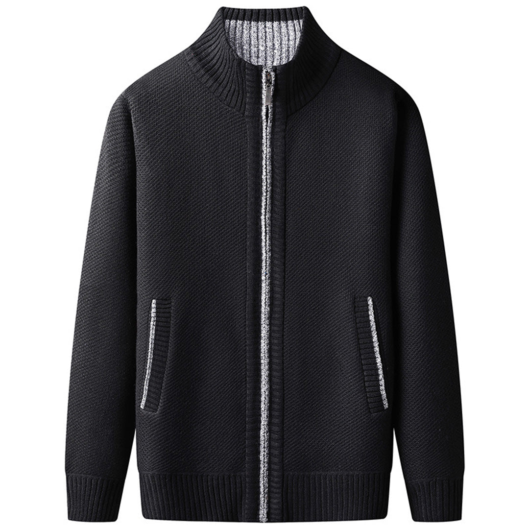 Jaxon Full Zip Cardigan | Stand Collar, Contrast Trim Cardigan