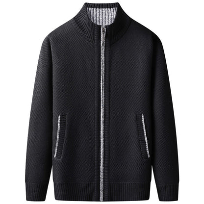 Jaxon Full Zip Cardigan | Stand Collar, Contrast Trim Cardigan