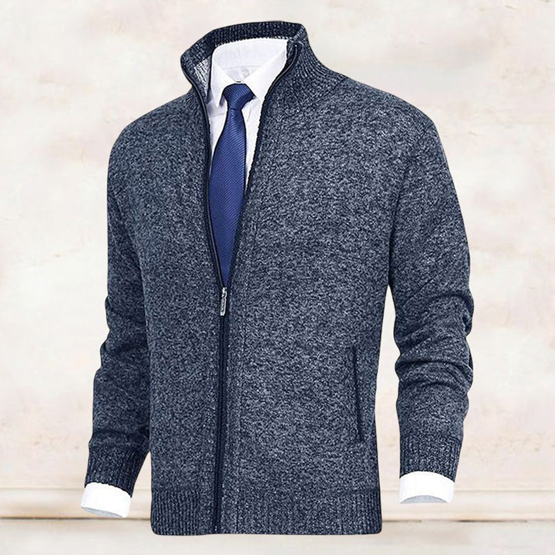 Jaxon Full Zip Cardigan | Stand Collar, Contrast Trim Cardigan