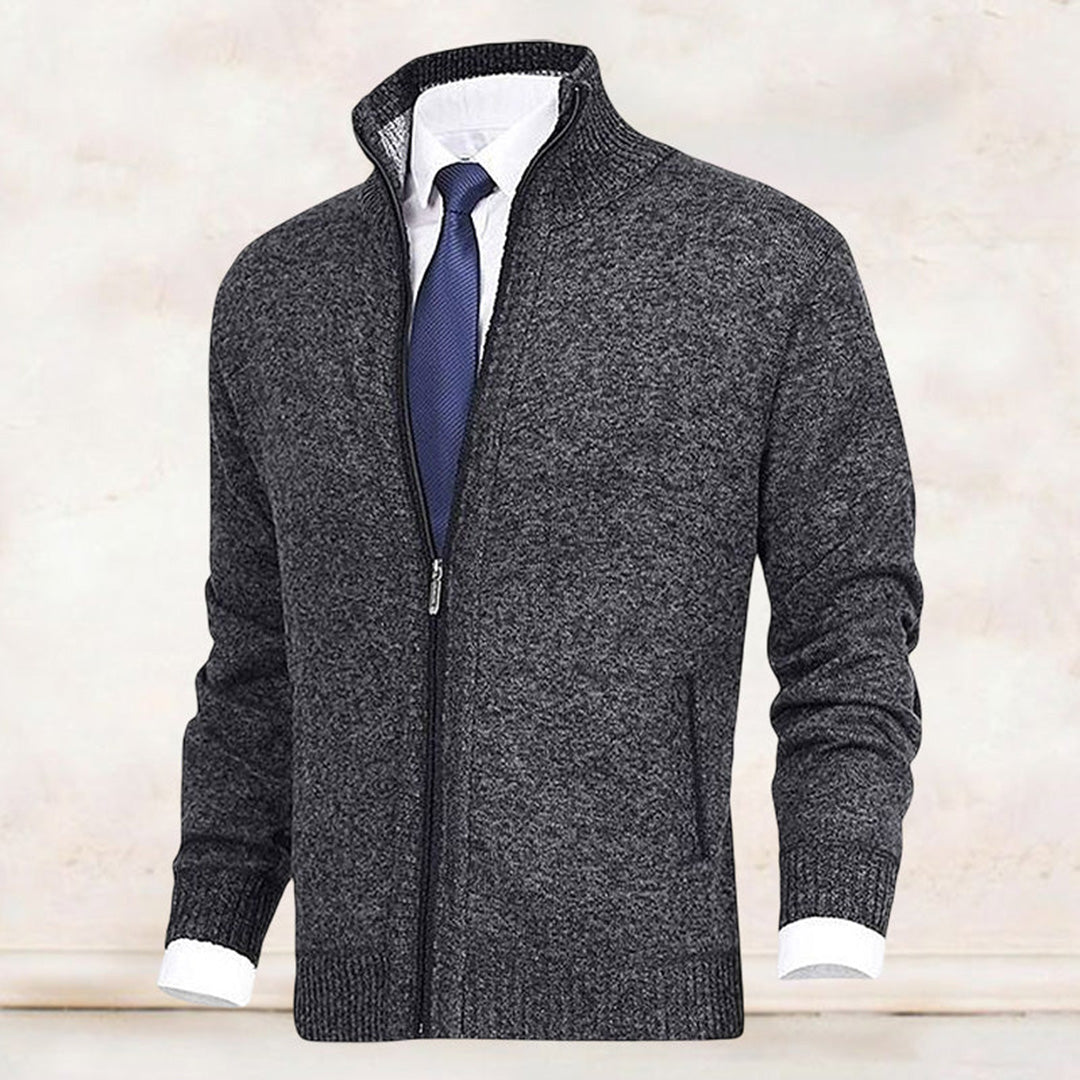 Jaxon Full Zip Cardigan | Stand Collar, Contrast Trim Cardigan