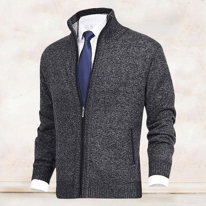 Jaxon Full Zip Cardigan | Stand Collar, Contrast Trim Cardigan