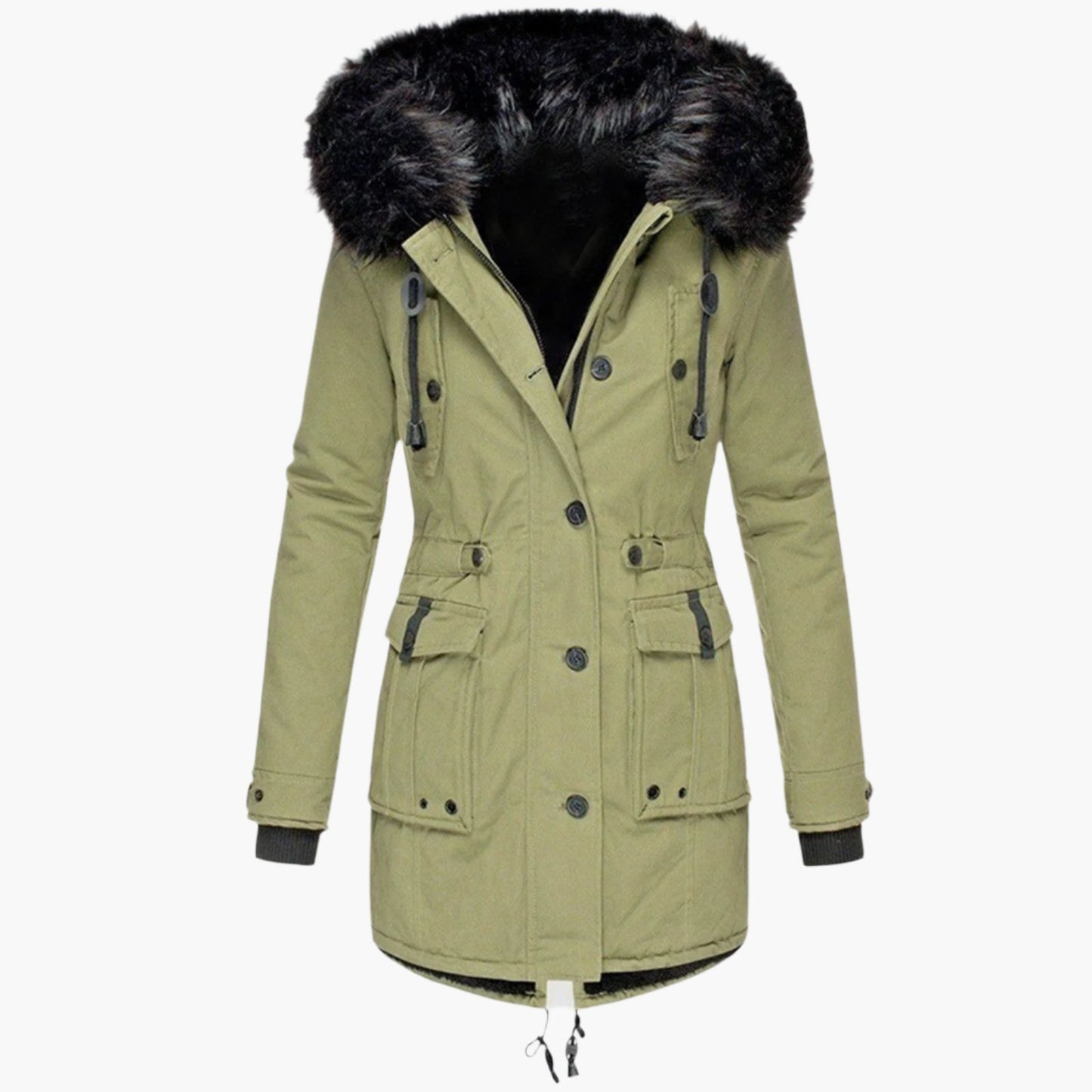 Elsie Hooded Parka | Fur Trim, Drawstring Waist Parka