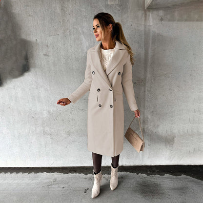 Women's Coat - Wool Blend - Structured Cut - Knee Length - Shawl Collar