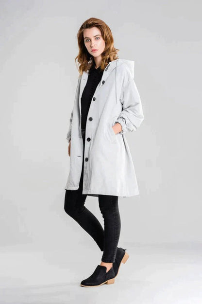 Angela A-Line Hooded Coat | Button Front Pockets Hooded Coat