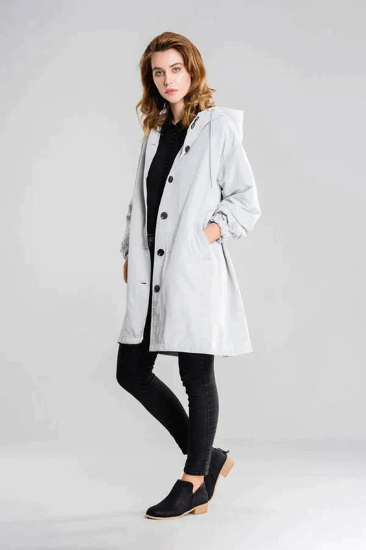 Angela A-Line Hooded Coat | Button Front Pockets Hooded Coat