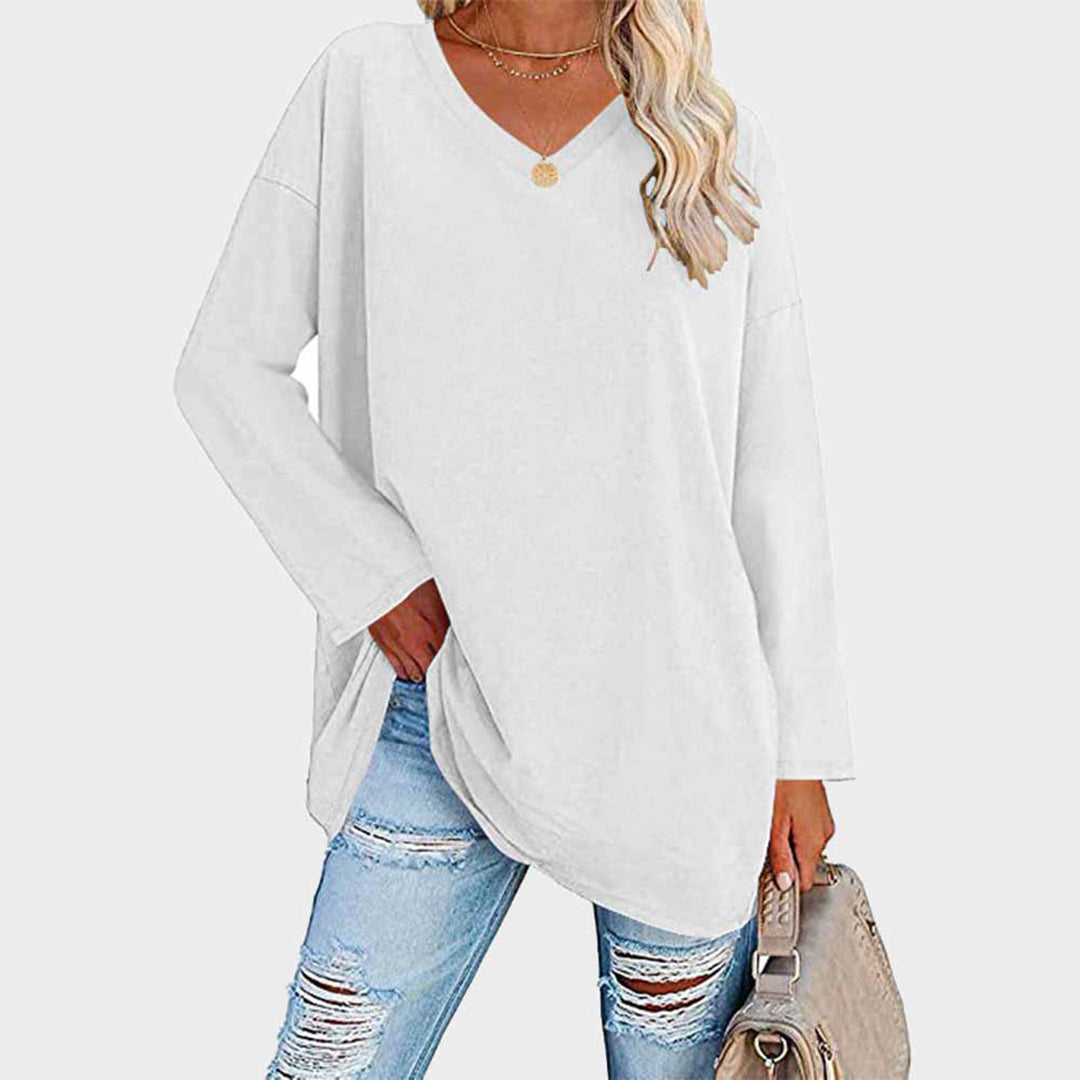 Caterina Oversized Tunic Top | V-Neck High-Low Hem Tunic Top