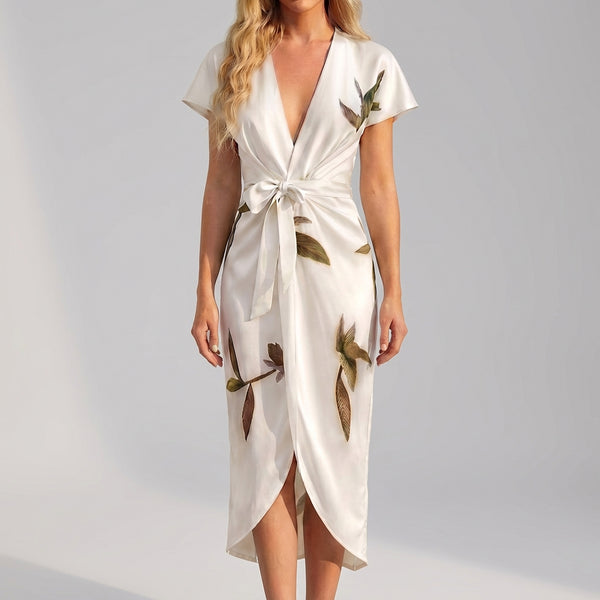 Asymmetrical Hem Midi Wrap Dress for Women – Elegant & Flattering Fit