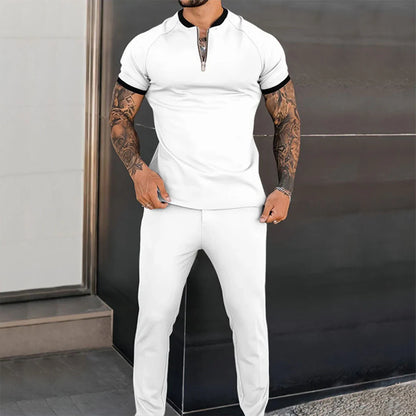 Two-piece set for men – Slim fit – Short sleeves – Zipped collar – Breathable fabric