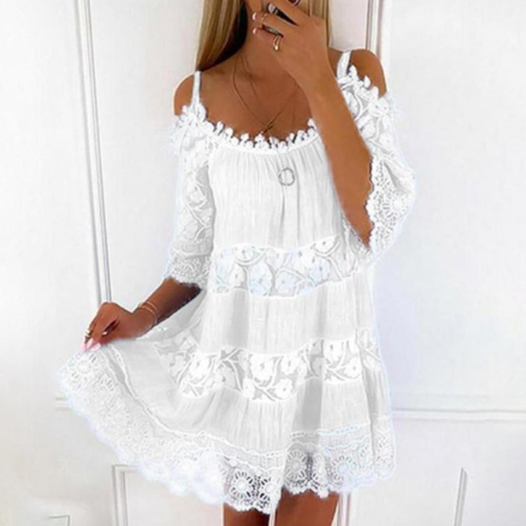 Women's dress off-the-shoulder – Fluid cut – Breathable fabric – Refined lace