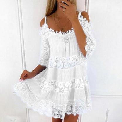 Women's dress off-the-shoulder – Fluid cut – Breathable fabric – Refined lace