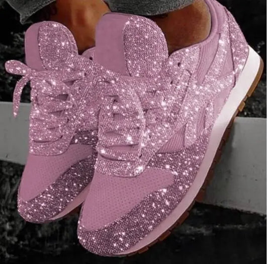 Baskets femme – Design scintillant – Sequins brillants – Coupe basse confortable
