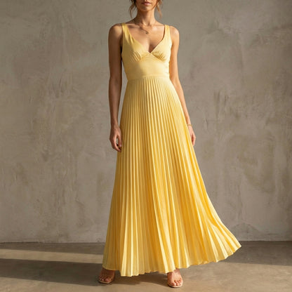 Twist-Front Pleated Maxi Dress for Women – Elegant & Party-Ready