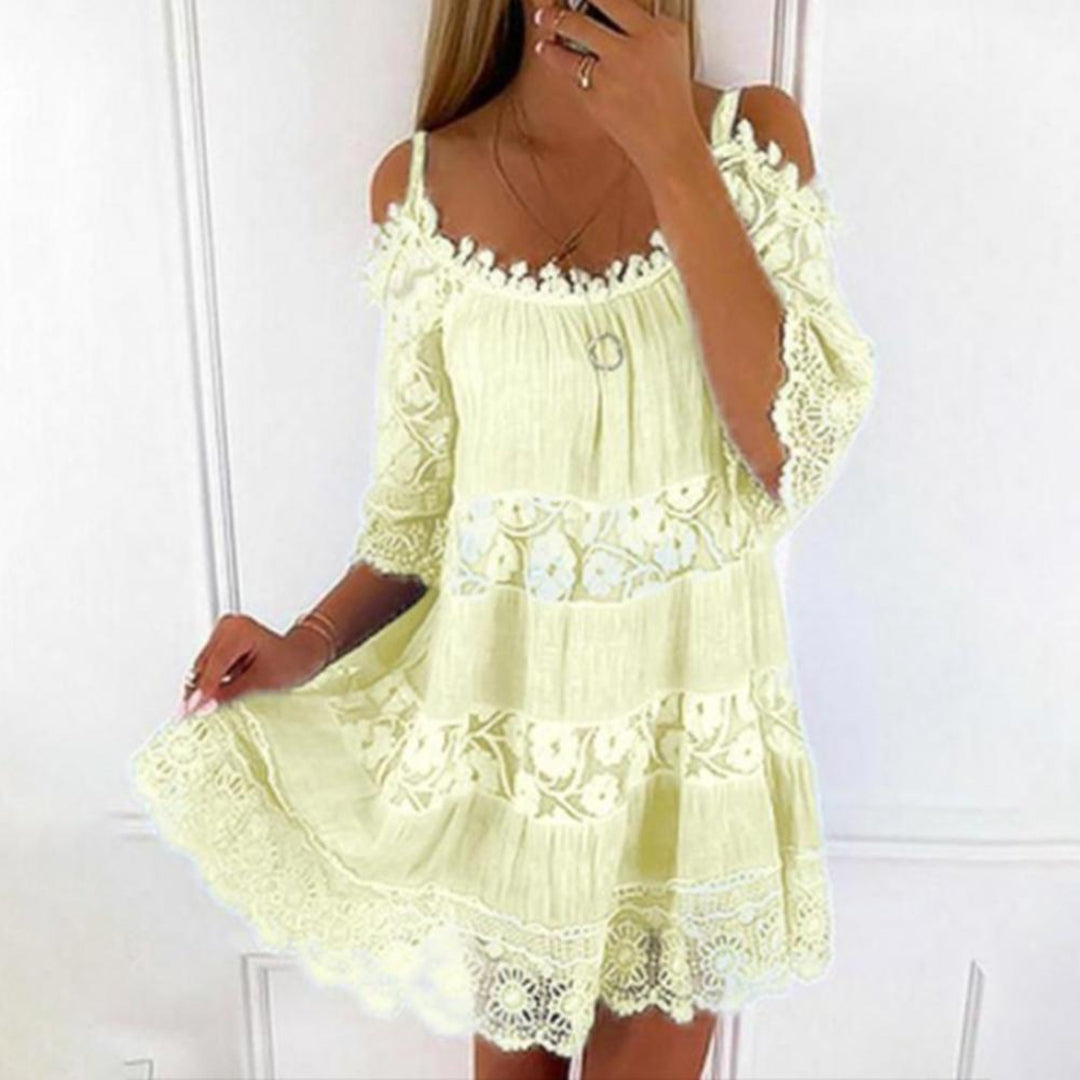 Women's dress off-the-shoulder – Fluid cut – Breathable fabric – Refined lace