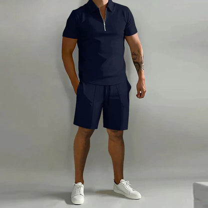 Ensemble Homme Polo et Short – Coupe slim – Tissu respirant – Col zippé – Style décontracté moderne