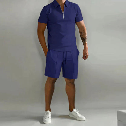 Men's sports suit - Classic fit - Breathable fabric - Short sleeves - Modern zip collar