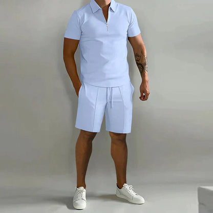 Men's sports suit - Classic fit - Breathable fabric - Short sleeves - Modern zip collar