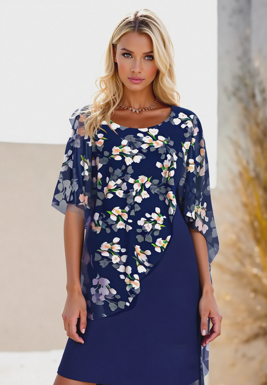 Women's dress – Fluid cut – Floral print – Asymmetrical layering