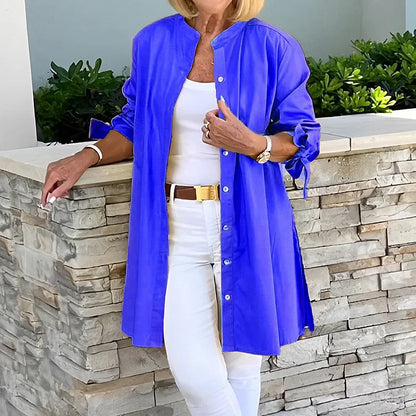 Women's long shirt – Relaxed fit – Full button front – Side slits – Breathable fabric